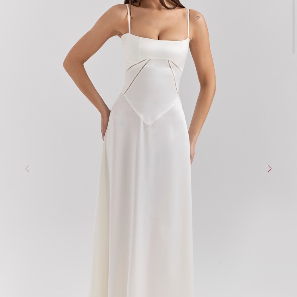 house of cb Annabella Ivory Satin Lace Up Maxi Dress